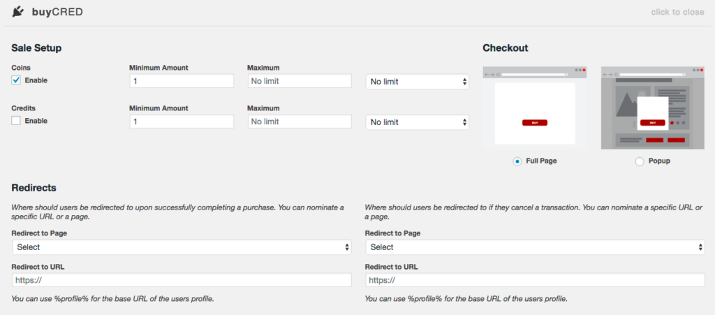1.8 buyCRED Settings