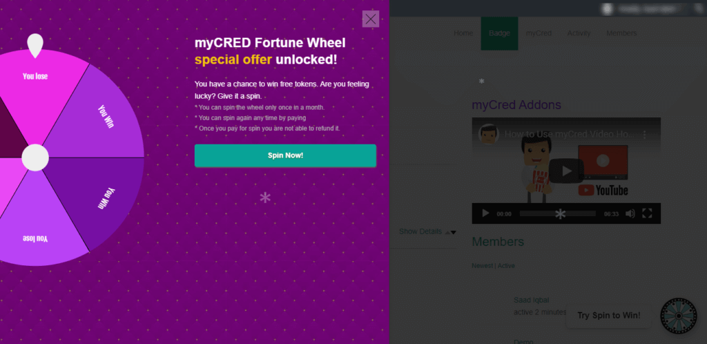 myCred spin wheel plugin