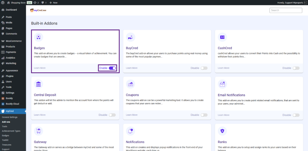 myCred built-in Addons
