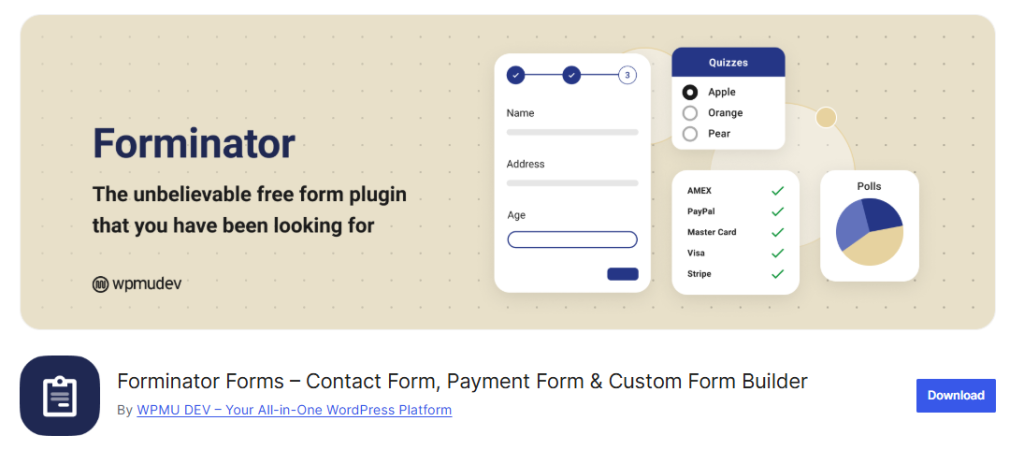 Forminator - general form plugin with quiz features