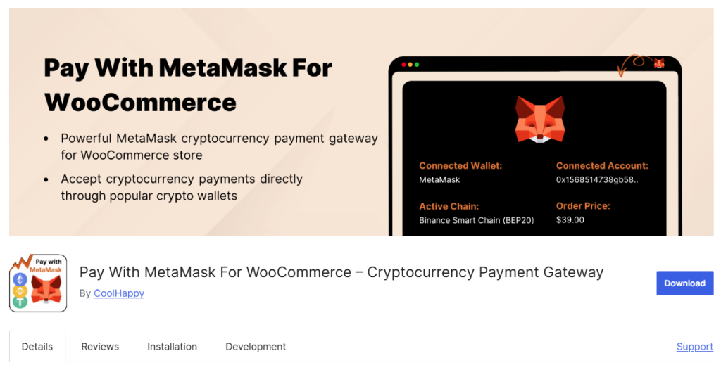 Pay With MetaMask For WooCommerce - Best for MetaMask-Based Checkout
