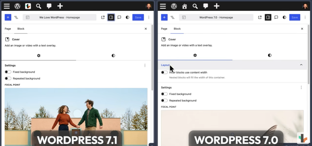 Layout settings moved to the Styles tab